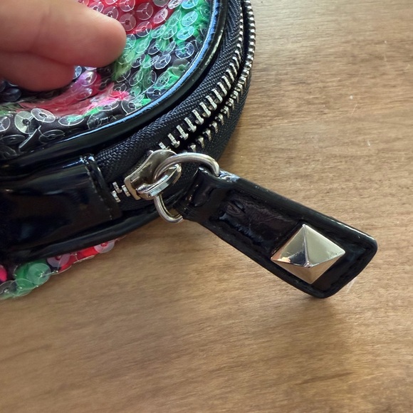 Betsey Johnson Black Rose Floral Sequin Cosmetic Pouch - Picture 3 of 6